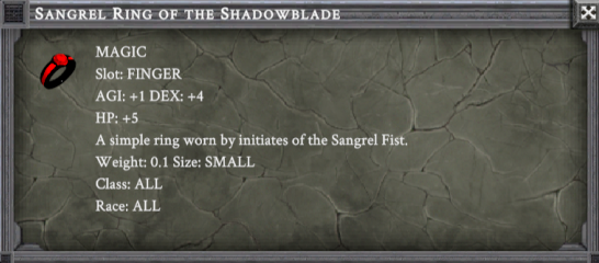 SANGREL RING OF THE SHADOWBLADE item card